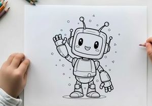 Friendly robot waving hand flat design vector illustration