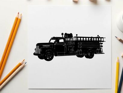 Vintage fire truck silhouette against white background