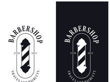Barbershop logo vintage, retro, haircut, shaving, with scissors, shaving pole, comb, razor. for business, emblems, labels, barber shops, badges.