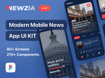 Newzia - Modern Mobile News App UI Kit Dark Theme preview picture