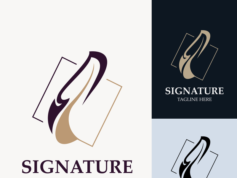 Feather and signature logo design minimalist business symbol sign template illustration