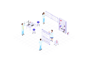 Scientists, chemists, academics, research workers isometric color vector illustration preview picture