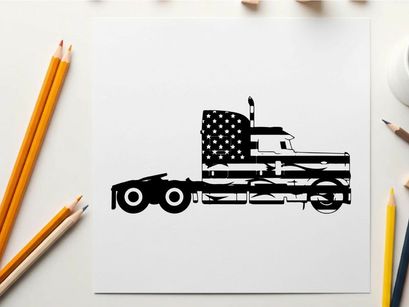 American flag silhouette truck side view