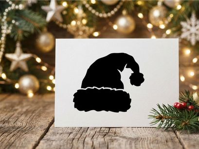 Silhoueta de un gato sentado en una rama de árbol de Navidad por la noche