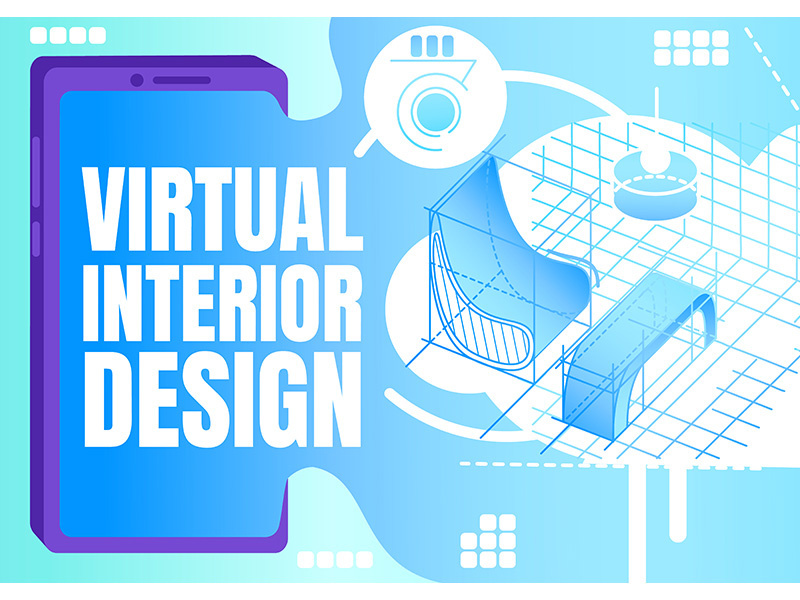 Virtual interior design banner flat vector template