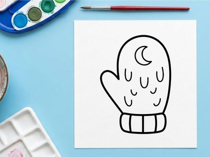 Cute winter mitten coloring page. Simple line art illustration of a cozy glove.