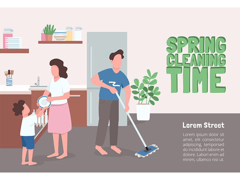Spring cleaning time poster flat vector template