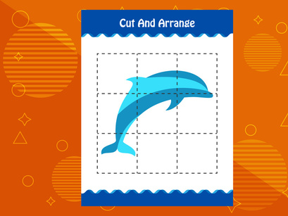 10 Pages Cut and arrange with a fish worksheet for kids. Educational game for children