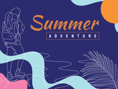 Summer Journey Flat Illustration abstract background line art