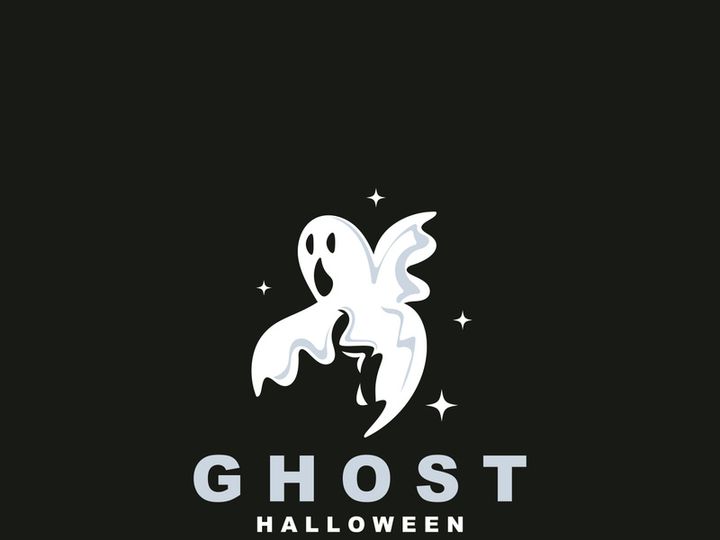 Ghost Logo, Simple Halloween Devil Design Illustration Template Black Background