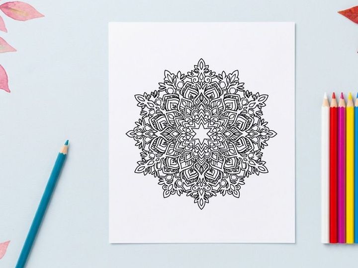 Ilustração intrincada de floco de neve mandala de Natal para decoração festiva e páginas para colorir
