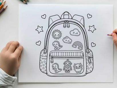 Cute school backpack with space and baby animals vector illustration