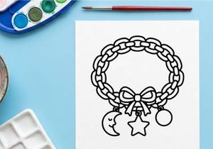 Charm bracelet line art illustration. Jewelry accessory with moon and star pendants.