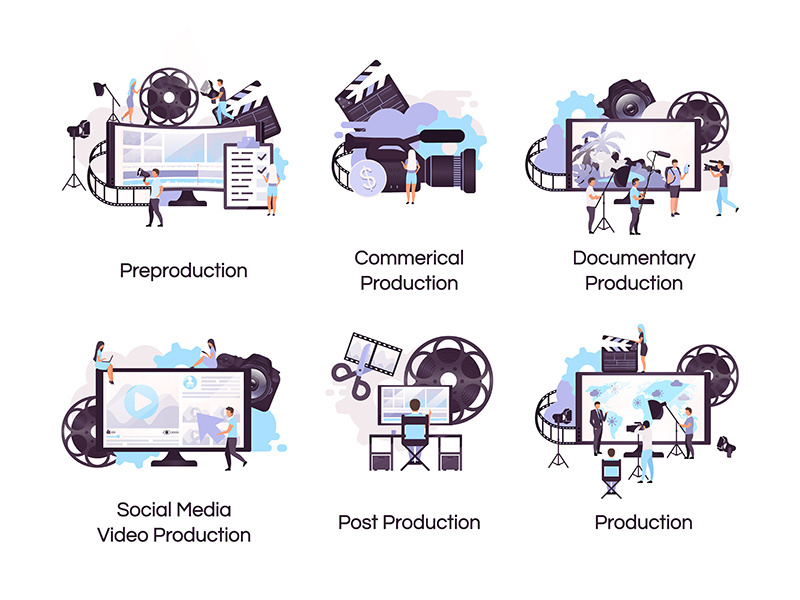 Video production flat concept icons set