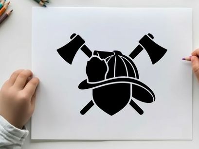 Firefighter silhouette logo with crossed axes and heart
