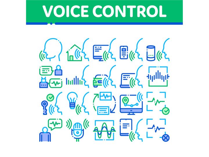 Voice Control Collection Elements Icons Set Vector