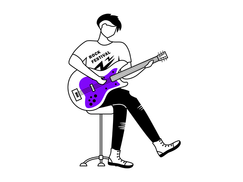 Guitarist flat contour vector illustration