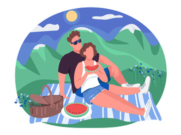 Romantic picnic 2D vector web banner, poster preview picture
