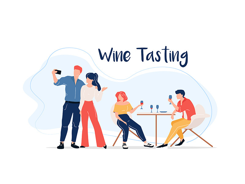 Wine tasting flat color vector faceless characters