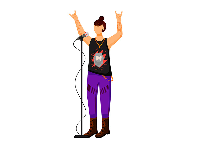 Rock band singer flat color vector illustration