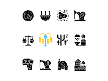 Global water crisis black glyph icons set on white space preview picture
