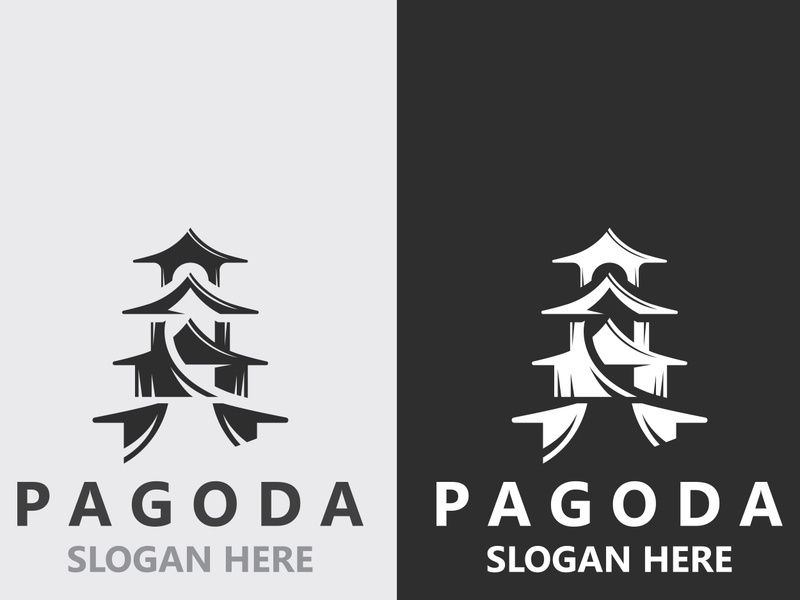 Pagoda culture logo vintage design illustration, temple heritage building vector