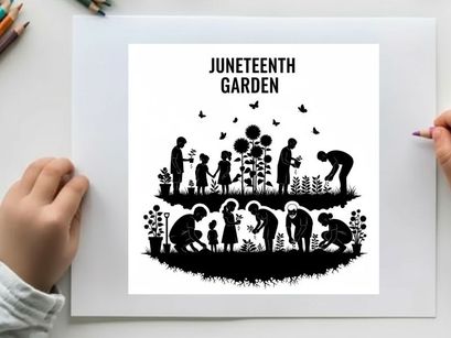 Juneteenth garden silhouette celebrating freedom and unity