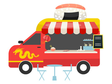 Asian fusion food truck flat vector illustration preview picture