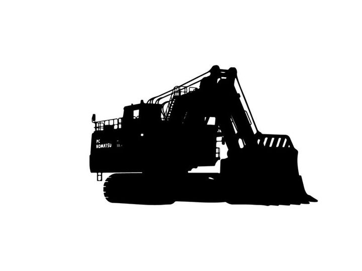 Silhouette of a large excavator or bulldozer machine