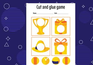 10 Pages Cut and glue game for kids. Cutting practice for preschoolers. Education paper game for children