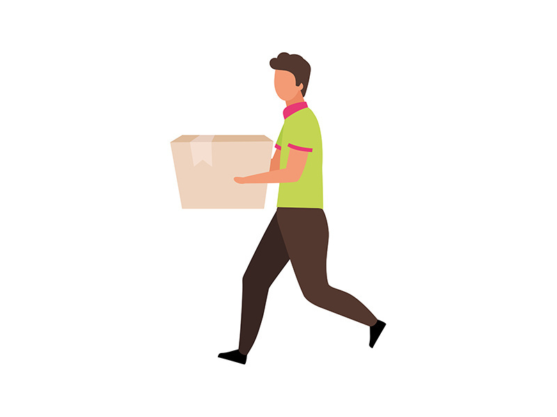 Man carries cardboard box semi flat color vector character
