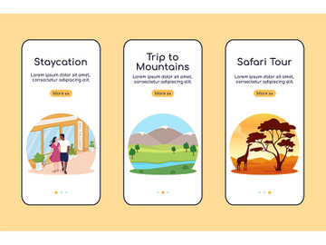 Summer vacation ideas onboarding mobile app screen flat vector template preview picture