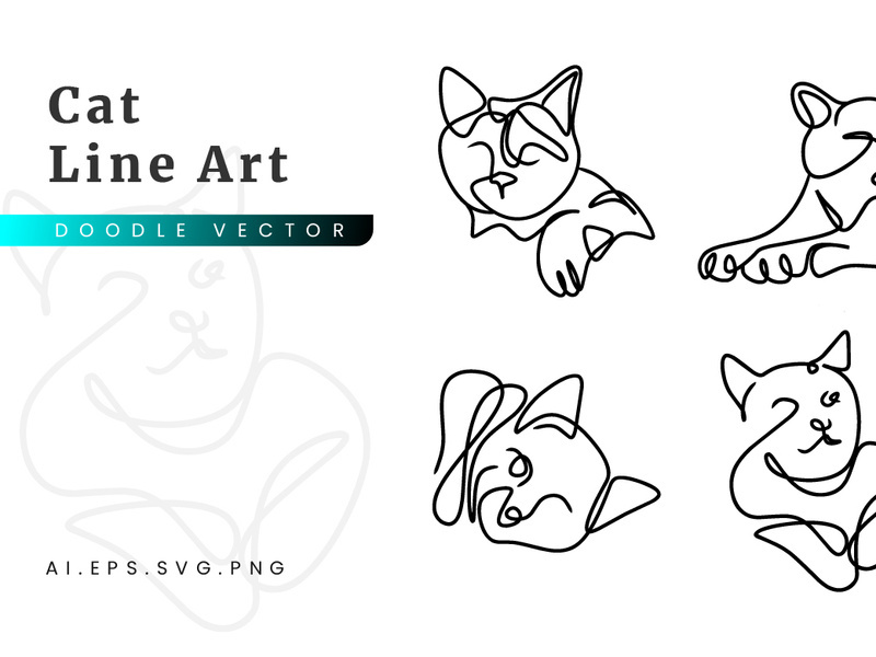 Cat Line Art flat illustration outline handwriting
