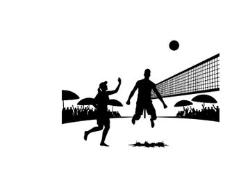 Silhouette of two men playing volleyball outdoors at night preview picture