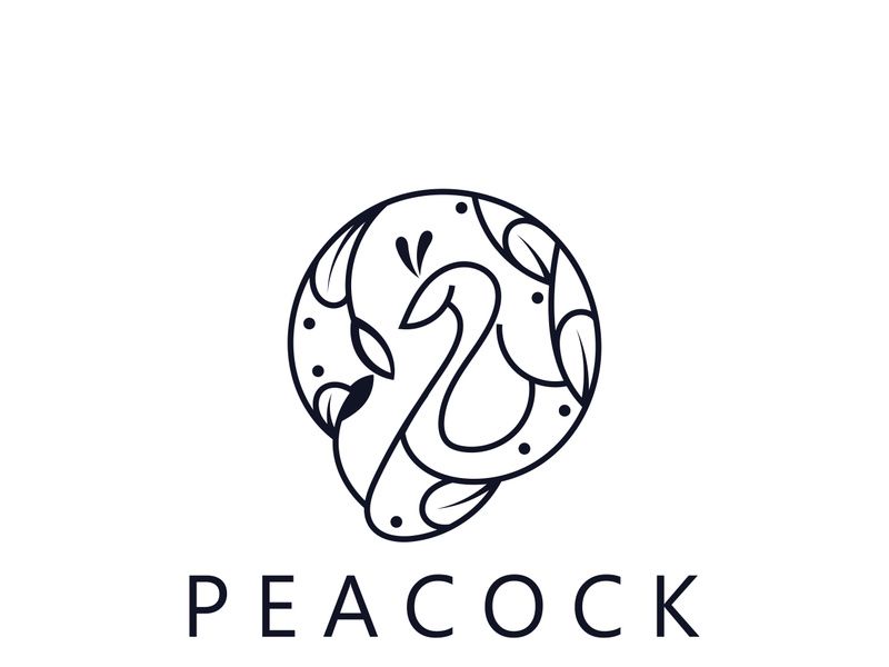 Peacock logo line art elegant concept icon design template flat vector illustration