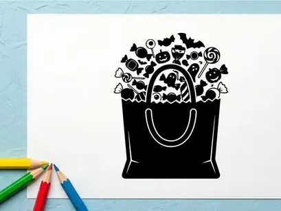 Black and white shopping bag with flowers and decorative elements