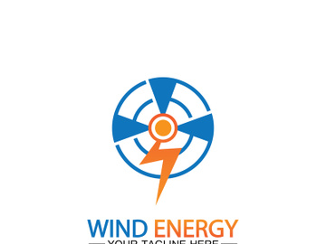 Wind energy logo. renewable energy icon with wind turbines and thunder bolt isolated on white background preview picture