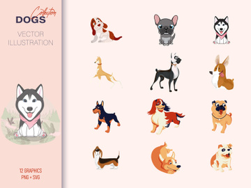 Cute cartoon dog set vector illustration. preview picture