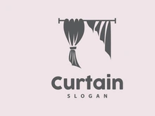 Curtain Logo, Home Interior Simple Design, Furniture Window Curtain Vector, Illustration Symbol Icon
