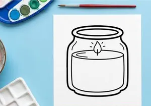 Empty glass jar with lit tea light candle inside. Minimalist Halloween or autumn decoration with glowing flame effect.