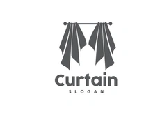 Curtain Logo, Home Interior Simple Design, Furniture Window Curtain Vector, Illustration Symbol Icon