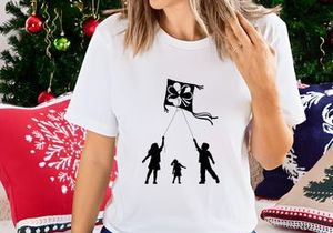 Children Flying Clover Kite Silhouette
