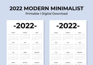 2022 Modern Minimalist Printable Wall Calendar,