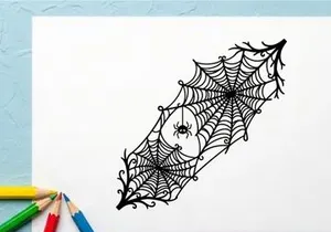Decorative spider web with a small spider and pumpkin for Halloween