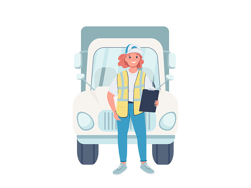 Woman truck driver flat color vector detailed character