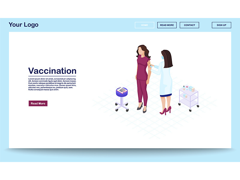 Vaccination webpage vector template with isometric illustration