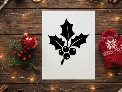 Black Holly Leaf Icon for Holiday Design and Christmas Themes