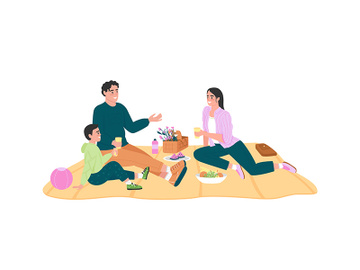 Happy caucasian family on picnic flat color vector detailed characters preview picture