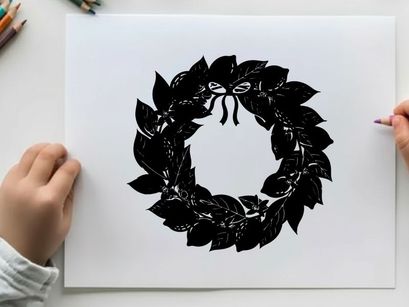Silhouette of a laurel wreath with ribbon bow