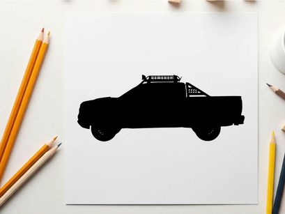 Silhouette of a pickup truck with a roof rack